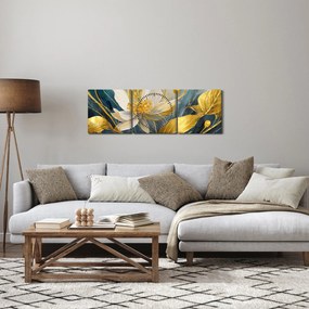 Tablou - Pictura de flori de aur (cu ceas) (90x30 cm)
