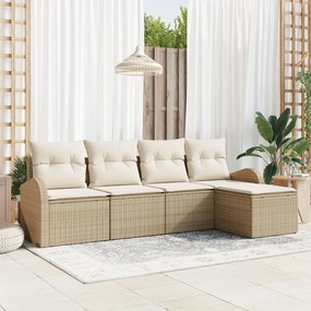 vidaXL Set de canapele pentru grădină cu pernă 5 pcs Bej Rattan poli