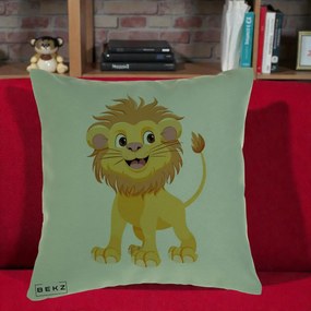Perna Decorativa Pui de Leu Kawaii, 40x40 cm, Verde, Husa Detasabila, Perna Inclusa, BEKZ®