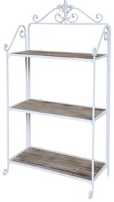 Etajera alba, din metal si lemn, cu 3 rafturi, aspect vintage, Bella