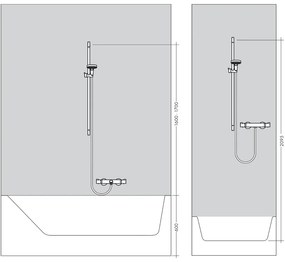 Set de dus cu bara de dus 65 cm, Hansgrohe, Crometta, baterie de dus Ecostat 1001 CL, crom