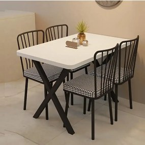 Set masa cu 4 scaune metal, Amsterdam Homs, alb/negru 70 x 110 cm