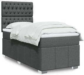 vidaXL Pat box spring cu saltea, gri închis, 100x200 cm, textil