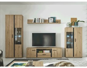 Perete living, stejar artizan / negru, KANODE