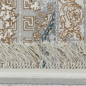 150x230 cm Covor Persan Isfahan, 70% Polipropilenă și 30% Polyester, Model Clasic, Gri, Densitate 3000 gr/m2