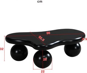 Masă de cafea în stil de nor, cu iluminare LED și design cu picioare rotunde, 95x62,5x32 cm, Negru