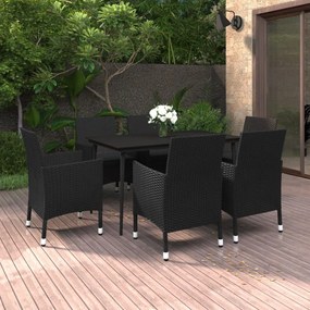 Set mobilier de gradina cu perne, 7 buc, poliratan si sticla Negru, Lungime masa 140 cm, 7