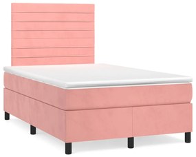 Pat box spring cu saltea, roz, 120x200 cm, catifea Roz, 120 x 200 cm, Benzi orizontale