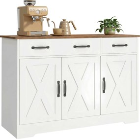 HOMCOM Bufet de bucătărie, mobilier de depozitare cu 3 uși tip hambar, 2 sertare și rafturi reglabile, 108 x 40 x 81 cm, alb | Aosom Romania