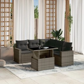 3267270 vidaXL Set mobilier grădină cu perne, 6 piese, gri, poliratan