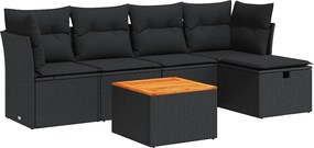 vidaXL Set mobilier de grădină cu perne, 6 piese, negru, poliratan