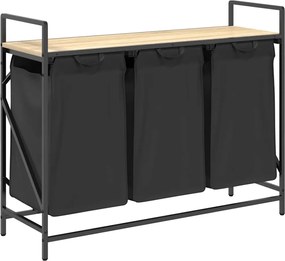 vidaXL Coș de rufe 3 compartimente cu raft stejar sonoma