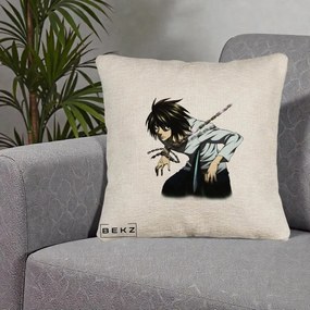 Perna Personalizata Death Note L Lawliet Lanturi, 40x40 cm, Bej Canapea, Husa Detasabila, Perna Inclusa, BEKZ®
