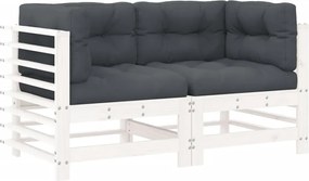 vidaXL Canapele colțar cu perne, 2 buc., alb, lemn masiv de pin