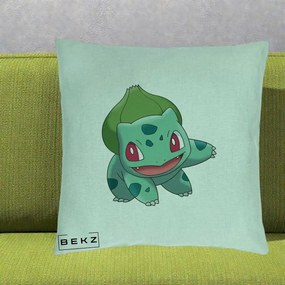 Perna Personalizata Bulbasaur Pokemon, 40x40 cm, Verde Menta, Husa Detasabila, Perna Inclusa, BEKZ®