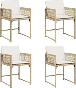 vidaXL Scaune de grădină cu perne, 4 buc., bej, poliratan