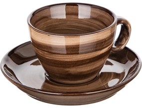 Set de 6 cești și farfurii Banquet PALAS, 90 ml, maro