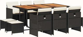 vidaXL Set mobilier de exterior cu perne, 11 piese, negru, poliratan