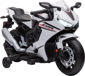 HOMCOM Motocicletă Electrică pentru Copii cu Baterie Reîncărcabilă de 6V, Viteză 3 km/h și Muzică, 90x44x52 cm, Alb | Aosom Romania