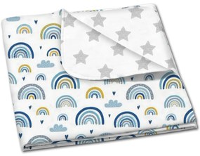 Paturica dubla din bumbac si flanel 100x75 cm Kidizi Blue Rainbow, 100% bumbac