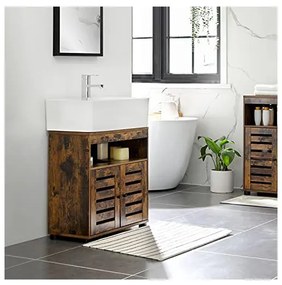 Dulap de depozitare pentru chiuveta, Vasagle, 2 usi, Maro Rustic, 60 x 30 x 63 cm