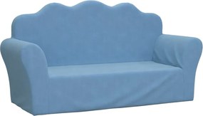 vidaXL Canapea pentru copii cu 2 locuri, albastru, pluș moale