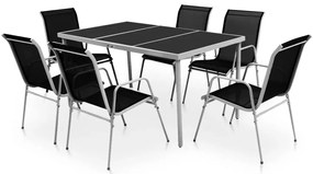 vidaXL Set mobilier de exterior, 7 piese, negru, oțel