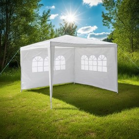 Cort de petrecere 3×3 m - PE alb, 2 laturi cu ferestre, sist