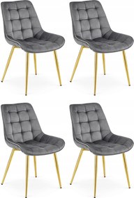 Set 4 Scaune Bucatarie/Dining Joy Gri Inchis, Catifea, Picioare Metalice, Finisaj Auriu