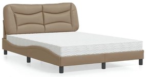 vidaXL Pat cu saltea, cappuccino, 140x190cm piele ecologică