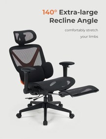 DeluxStar YX-977 NEXOR PRO MESH – Scaun Ergonomic cu Suport Lombar 3D, Tetieră 3D, Cotiere 4D, Șezut Glisant, Înclinare 140°, Suport pentru Picioare, Mesh, Negru
