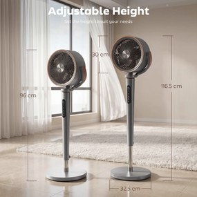 HOMCOM Ventilator de podea circulator de aer cu 12 trepte de viteză afișaj LED telecomandă 70°+90° oscilare Gri | Aosom Romania