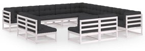 3076955 vidaXL Set mobilier grădină perne, 13 piese, alb, lemn masiv pin