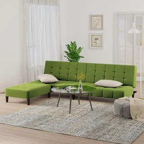 Canapea extensibila cu taburet 2 locuri, verde deschis, catifea Lysegronn, Cu suport de picioare