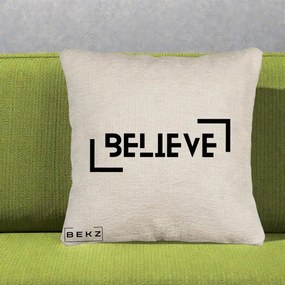 Perna Decorativa Believe Minimalist, 40x40 cm, Bej Canapea, Husa Detasabila, Perna Inclusa, BEKZ®