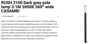 Stalp LED iluminat exterior simetric 360º wide IP65 RUSH 310cm 3000K CASAMBI