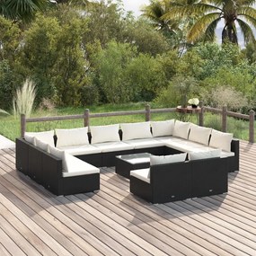 3102127 vidaXL Set mobilier de grădină cu perne, 12 piese, negru, poliratan
