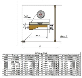 Paravan de dus fix, 100x200 cm,  sticla securizata 8 mm, profil crom, Roth Melina 1000x2000 mm, Crom
