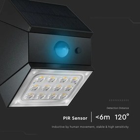 Aplică solară de perete cu senzor, LED 2,5 W / 3,7 V, IP65, 1200 mAh, negru