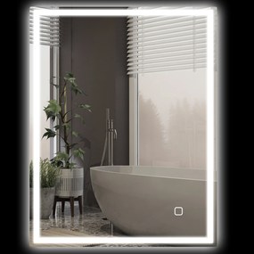 HOMCOM Oglinda de baie cu iluminare 90x70 cm LED Spiegel Wandspiegel cu functie de memorie 3 culori Argintiu | Aosom Romania