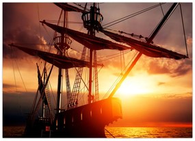 Tablou pe sticlă - Navă de pirați veche (70x50 cm)