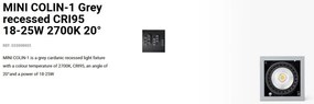 Spot LED incastrabil MINI COLIN-1 Grey recessed CRI95 18-25W 2700K 20°