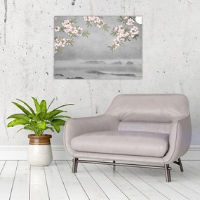 Tablou pe sticlă - Peisaj cu lună (70x50 cm)