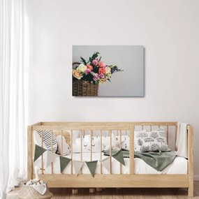 Tablou pe sticlă cu coș și flori (70x50 cm)