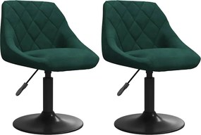 vidaXL Scaune de bucătărie pivotante, 2 buc., verde închis, catifea
