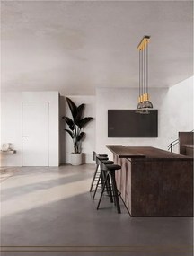 Lustra moderna cu 4 pendule LED, Metal, Sticla, Fumuriu, Voi