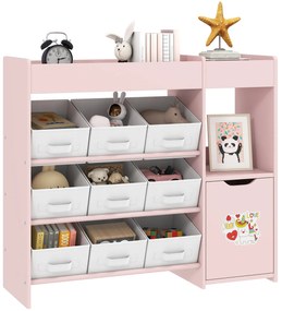 AIYAPLAY Mobilier de depozitare pentru copii, etajeră pentru jucării cu 9 sertare din material textil și dulap, roz | Aosom Romania