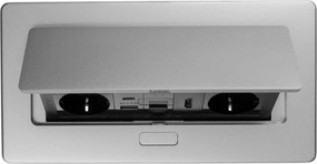 Priza incorporabila in blat Multi Soft GTV, 2 prize Schuko, USB A + C, HDMI, RJ45, aluminiu, 240 x 120 mm Aluminiu Plastic, Aluminiu, L:240 mm; l:120