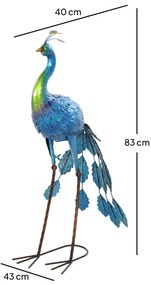 Outsunny Statuie de paun de grădină decorație grădină exterioară din metal rezistentă la elemente 40 x 43 x 83 cm multicolor | Aosom Romania
