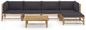 Set mobilier de gradina, 6 piese, perne gri inchis, bambus Morke gra, 2x mijloc + 2x colt + suport pentru picioare + masa, 1